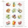 marakuja, arbuz, pitaja, papaja, granat, guawa, akwarela, limonka, ananas, kokos, karambola, banan, mango